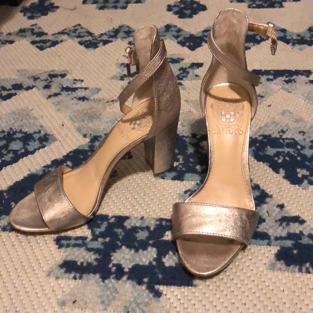 Vince Camuto gold block heels
